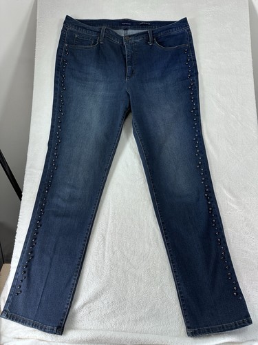 Charter Club Jeans 16 Lexington Straight Leg Faux Pearl Straight Dark Blue