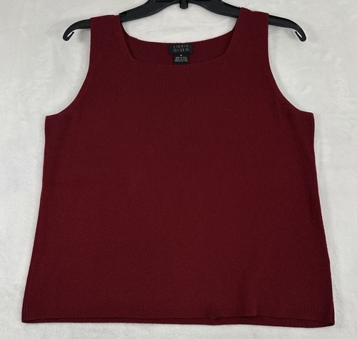 Sigrid Olsen Sweater Medium Burdundy Red Sleeveless Womens