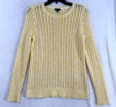 Talbots XS Sweater Open Stitch Yellow Long Sleeve 100% Cotton Womens