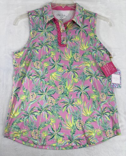Stella Parker Golf Top Small Womens Polo Sleeveless Pink Tropical Print NWT