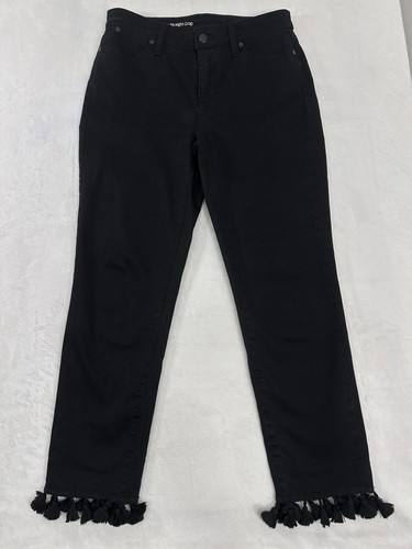 Talbots Size 2 High Rise Straight Crop Jeans Black Tassle Hem Womens Jean