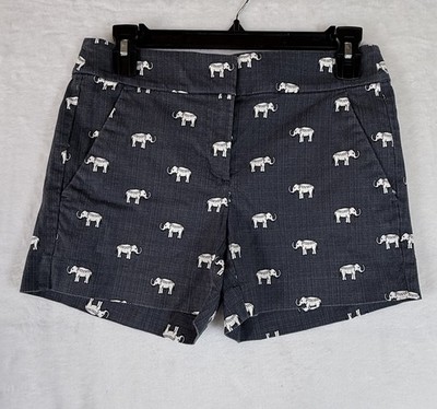 Ann Taylor Loft Riviera Shorts 00 Womens Blue Elephant Print 4” Cotton Stretch
