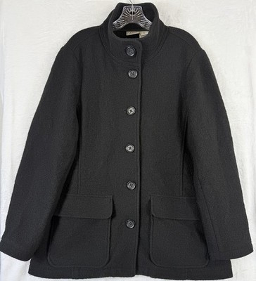 LL Bean Wool Coat XL Black Pea Coat Bellandi Made In Italy Womens