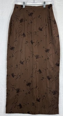 Vintage Maxi Skirt 90s Brown Floral Pencil Column Made USA Size 7 Fairy Grunge