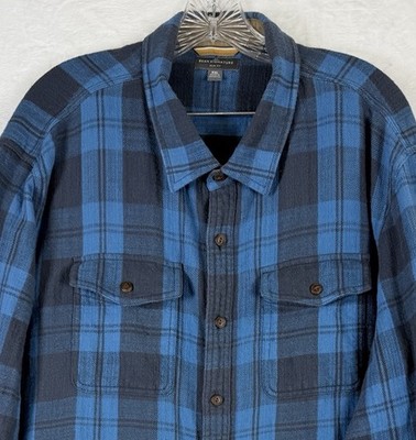LL Bean Signature Heritage Textured Flannel Shirt XXL Blue Plaid Slim Fit 514244