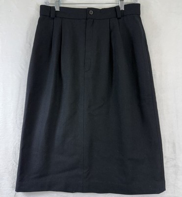 Vintage LL Bean Womens 12 100% Wool Pencil Skirt Black Made In USA Lined